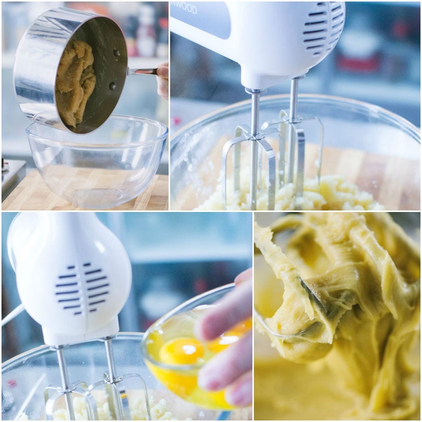 Impasto lavorato con sbattitore elettrico mentre si aggiungono le uova una alla volta