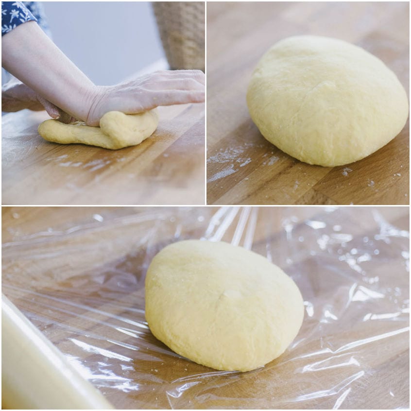 Impasto per pasta fresca lavorato a mano, formato a panetto e avvolto nella pellicola