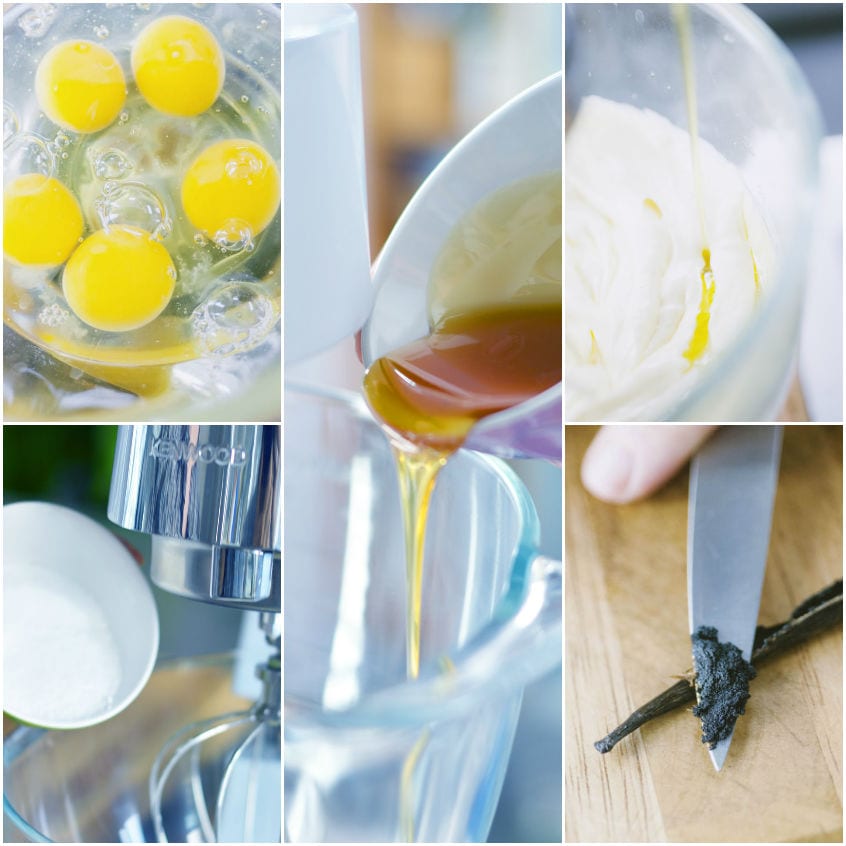 Uova intere, miele versato a filo, olio e semi di vaniglia raschiati: gli ingredienti base della ciambella