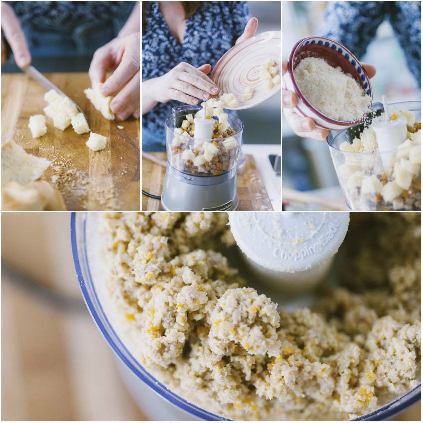 Ripieno di carne tritata con mollica di pane e formaggio grattugiato frullati nel mixer