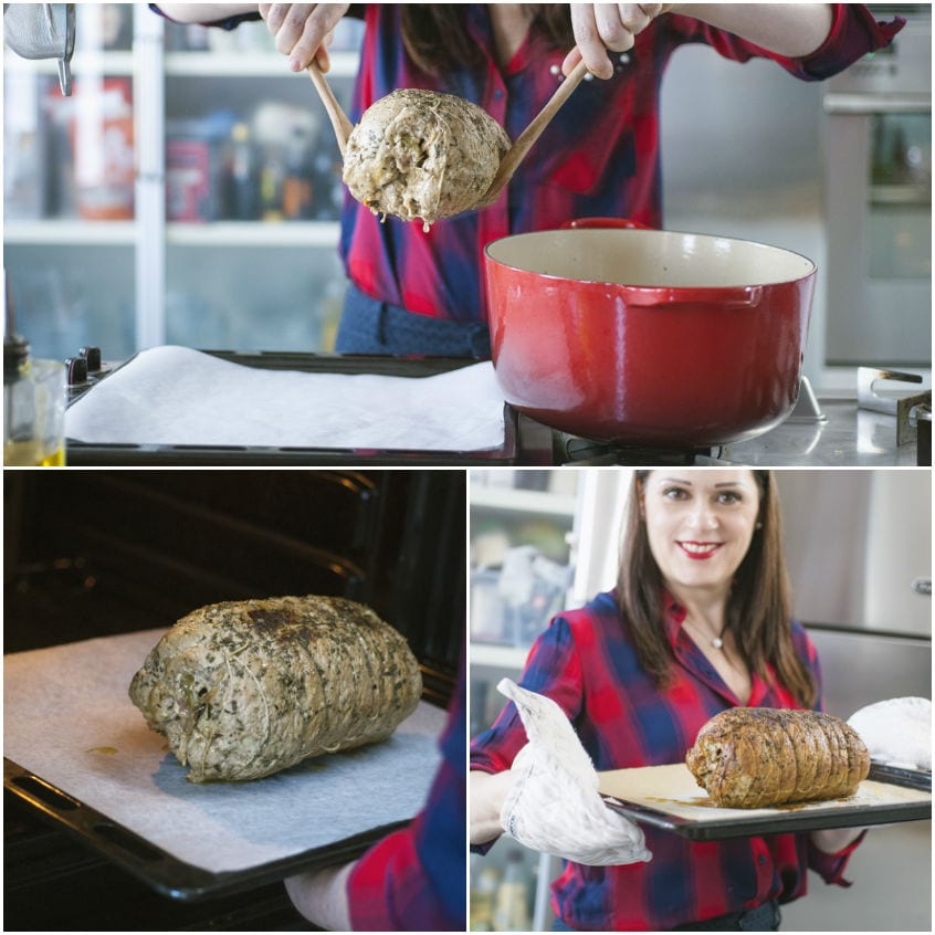 Arrotolato ripieno su carta forno con un filo d'olio extravergine pronto per dorare
