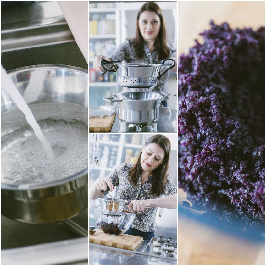 Carote viola lessate e scolate, pronte per preparare gli gnocchi