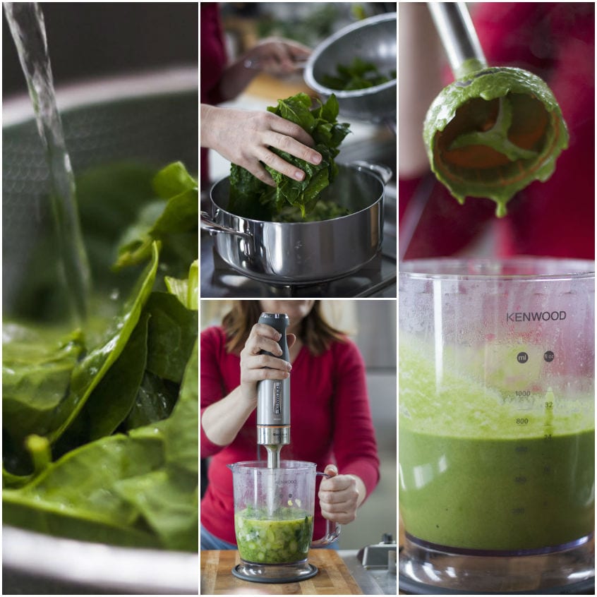 Spinaci lavati, cotti in pentola e frullati fino a ottenere una crema verde liscia