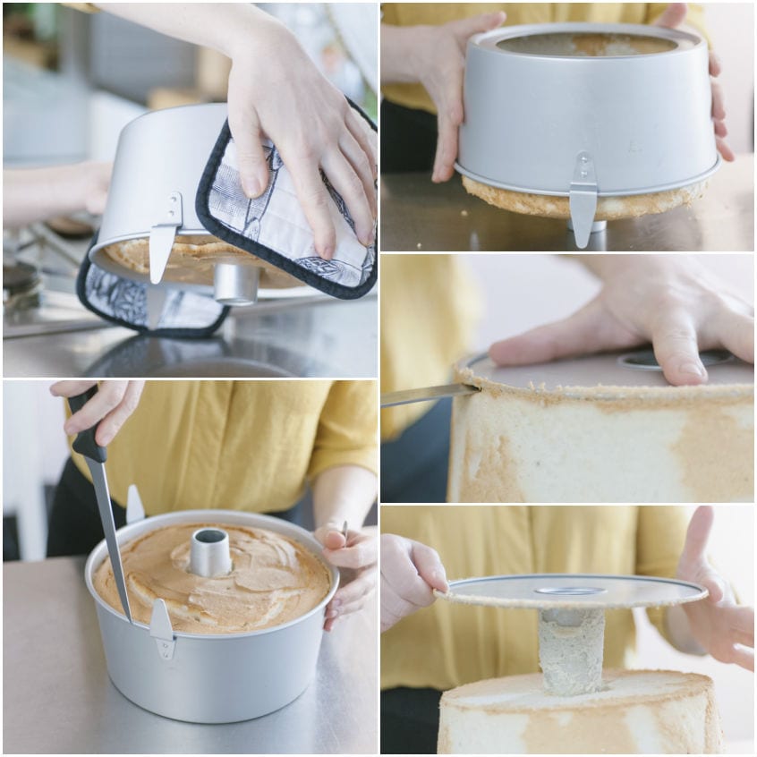 Sformatura dell'angel cake: stampo capovolto, incisione dei bordi e distacco dalla base removibile