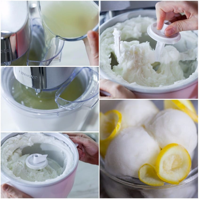 Composto al limone versato nella gelatiera e mantecato fino a diventare cremoso e soffice