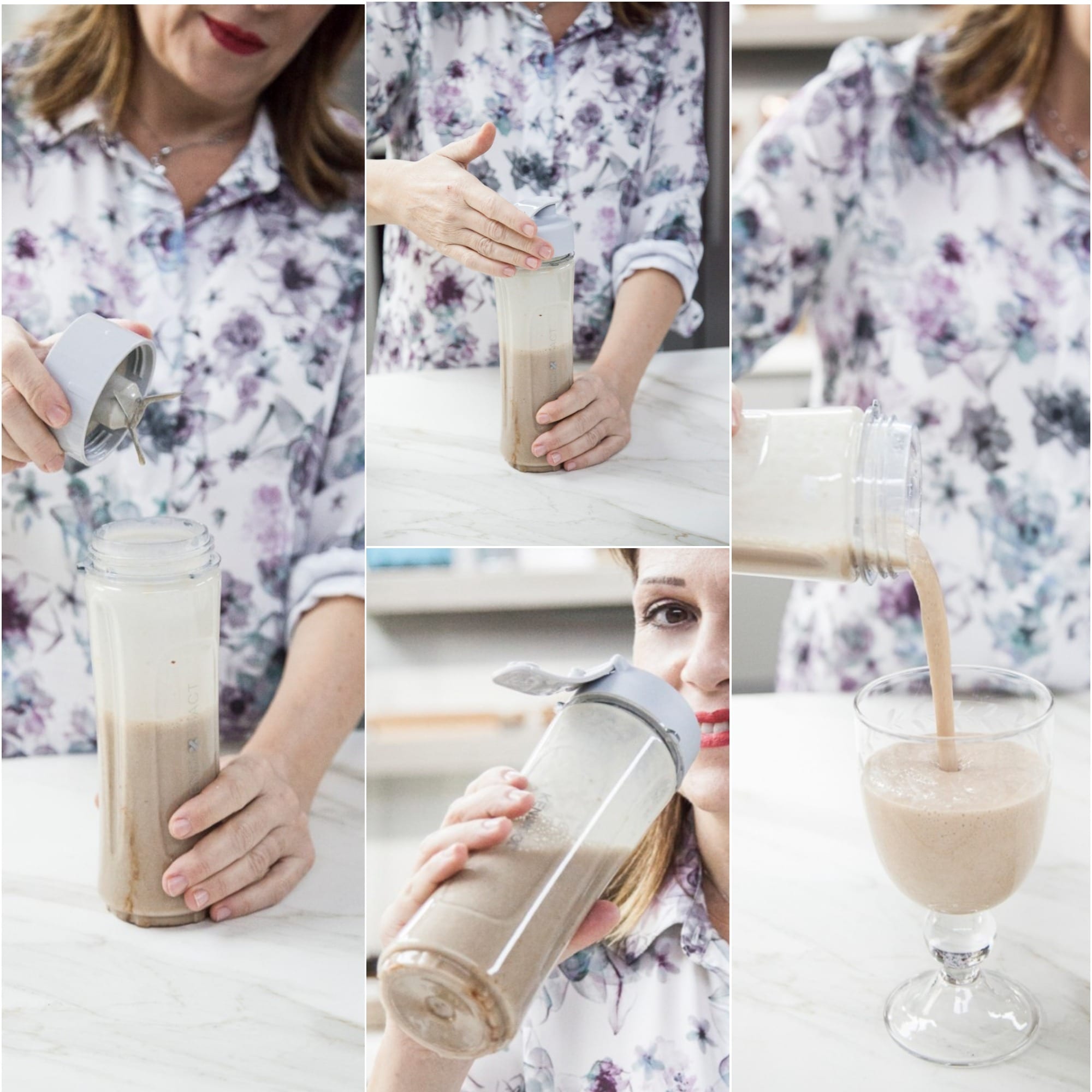 Smoothie cremoso versato in un calice dopo essere stato agitato nello shaker
