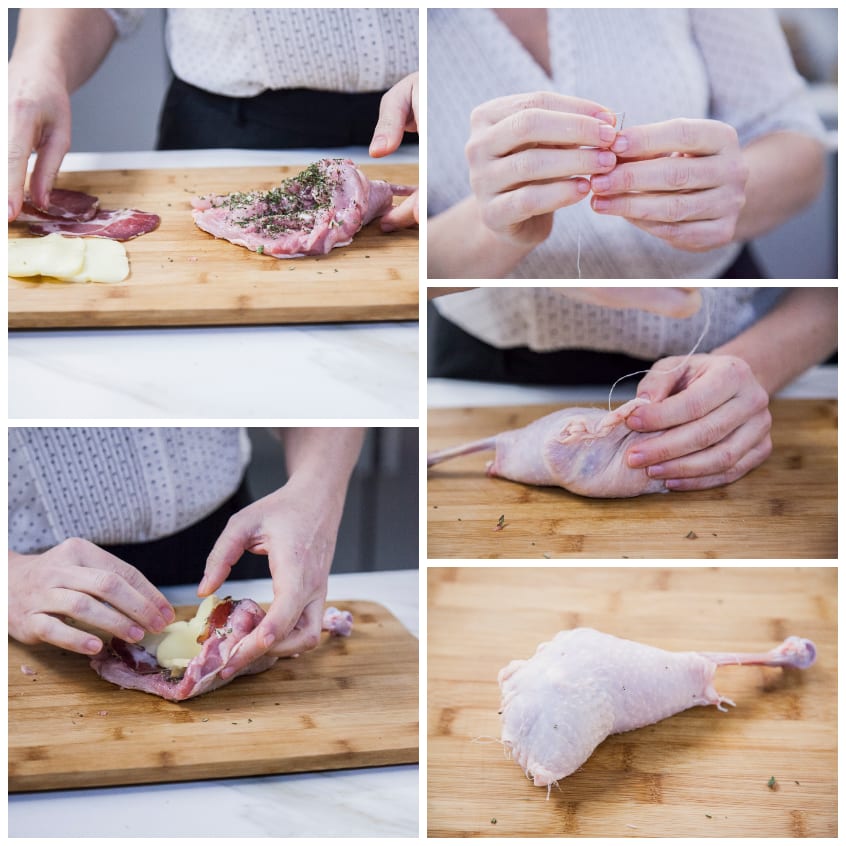 Coscia di pollo farcita con capocollo e provola, avvolta e legata con filo da cucina