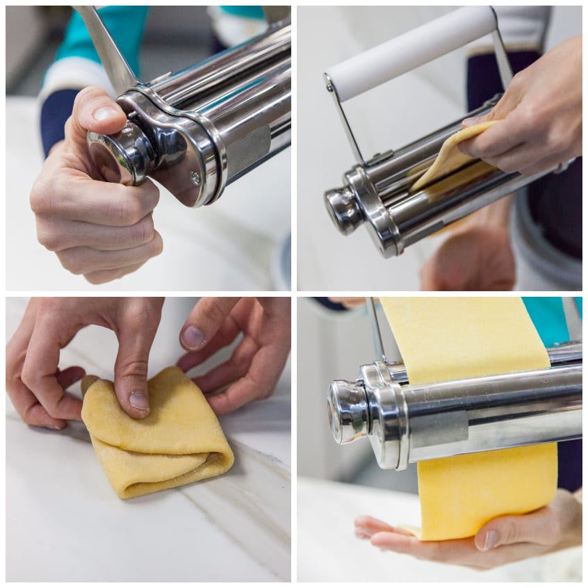 Impasto di pasta fresca laminato più volte con la sfogliatrice fino a ottenere una sfoglia sottile