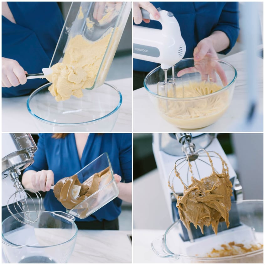 Crema chiara e crema al cioccolato montate con le fruste fino a diventare vellutate