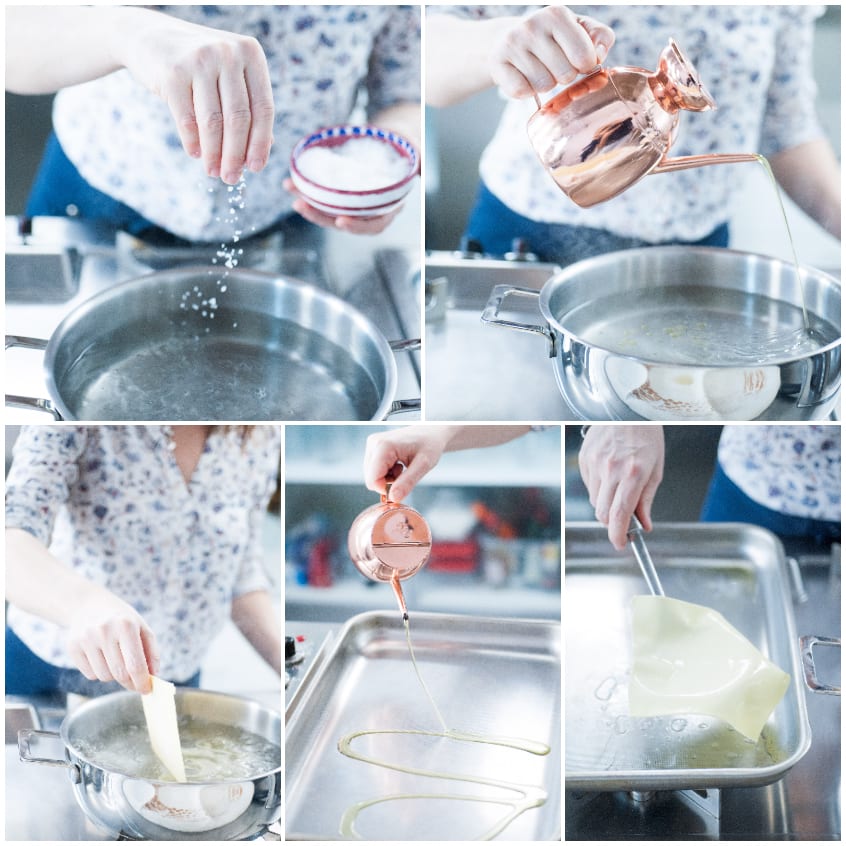 Sfoglie di pasta lessate in acqua salata e stese su piano oliato per i cannelloni