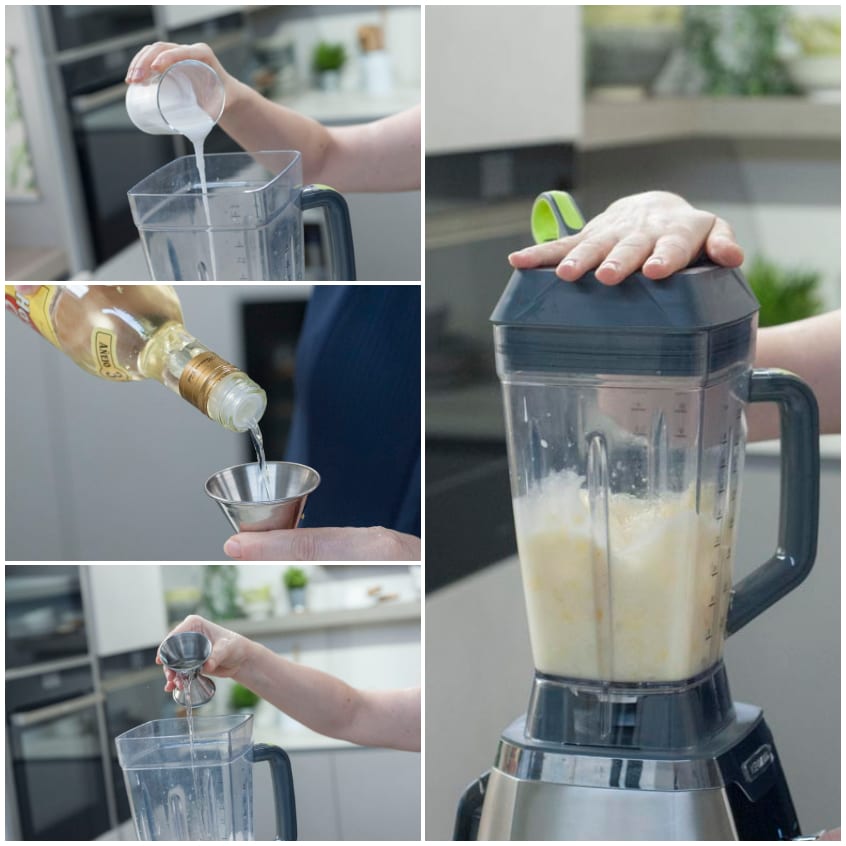 Ingredienti versati nel frullatore e composto frullato fino a ottenere una crema omogenea