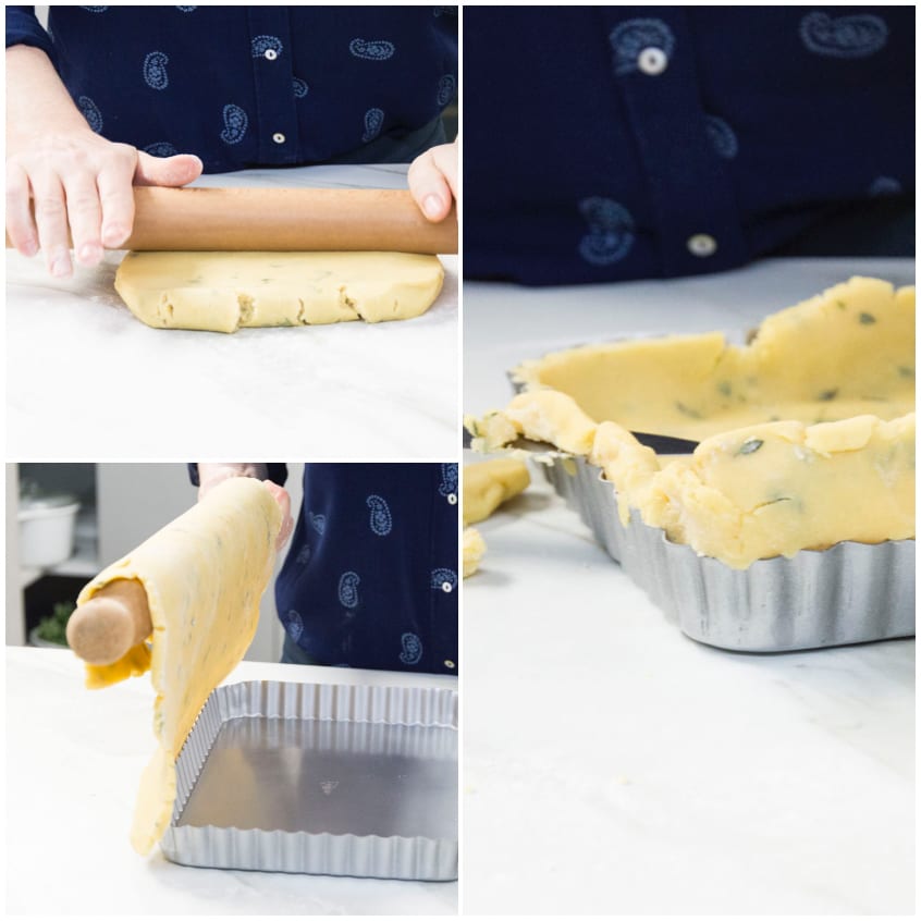 Pasta frolla stesa col mattarello e adagiata negli stampi scanalati per la quiche