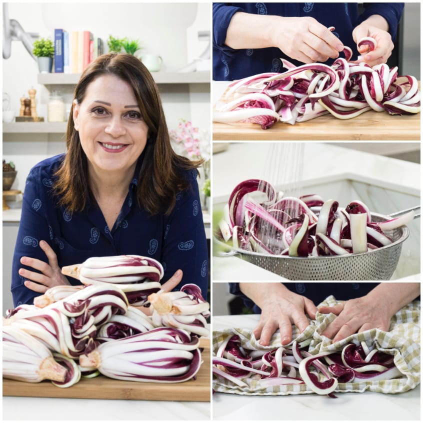 Radicchio di Treviso affettato, sciacquato in colino e asciugato con un canovaccio