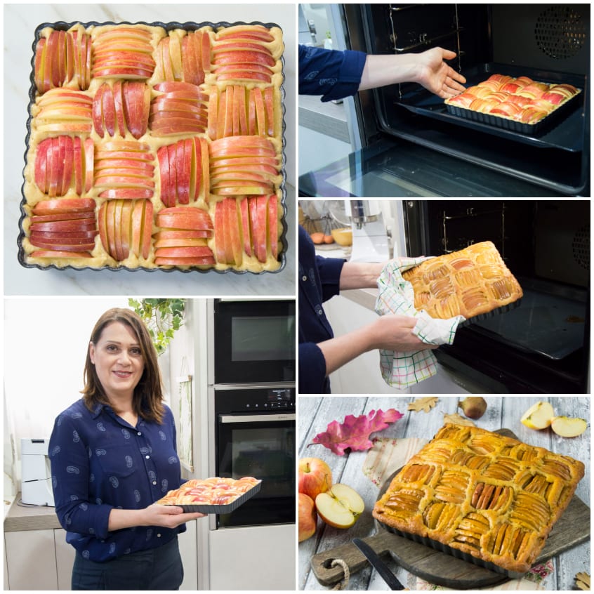 Torta soffice di mele dorata appena sfornata