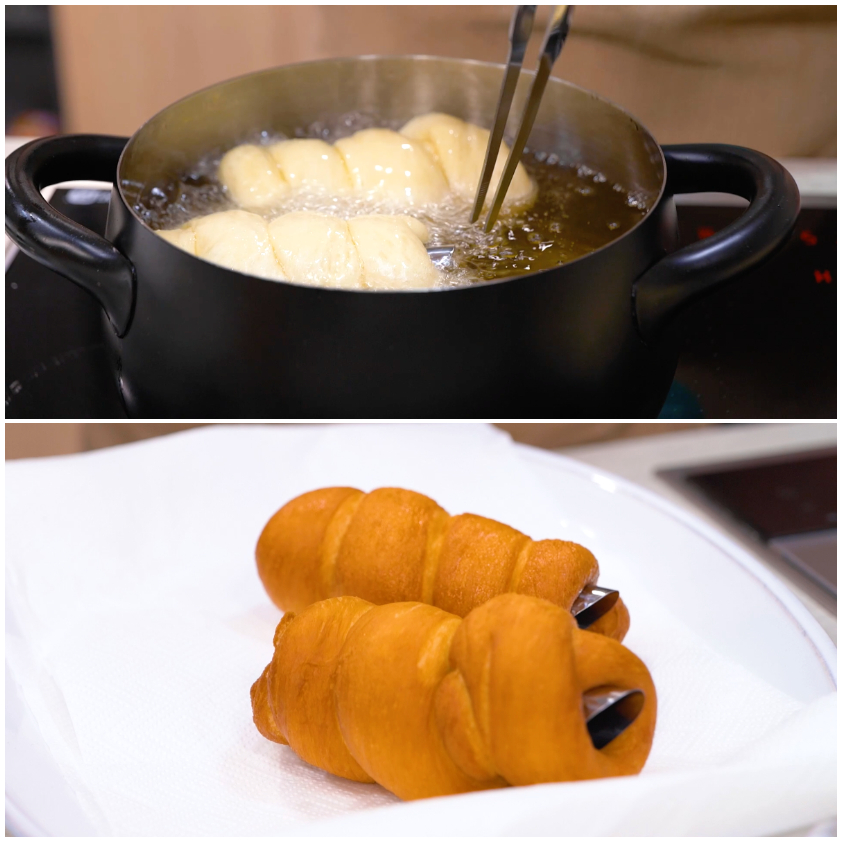 Cartocci fritti nell'olio bollente e, una volta dorati, appoggiati ad asciugare