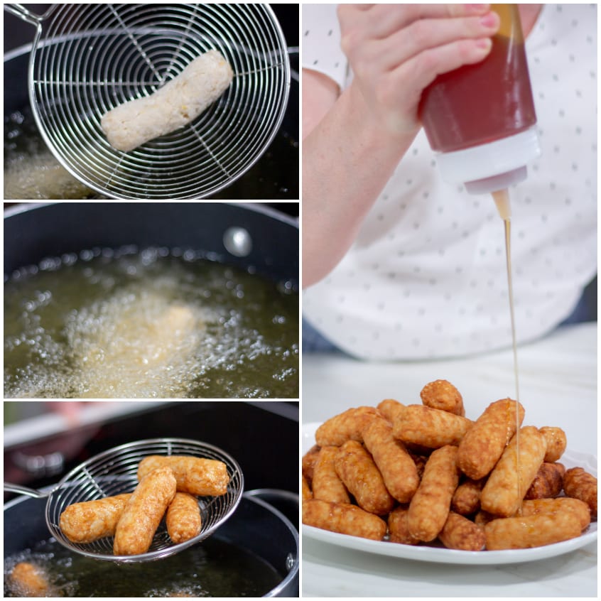 Crispelle fritte scolate con il mestolo e irrorate di miele a filo