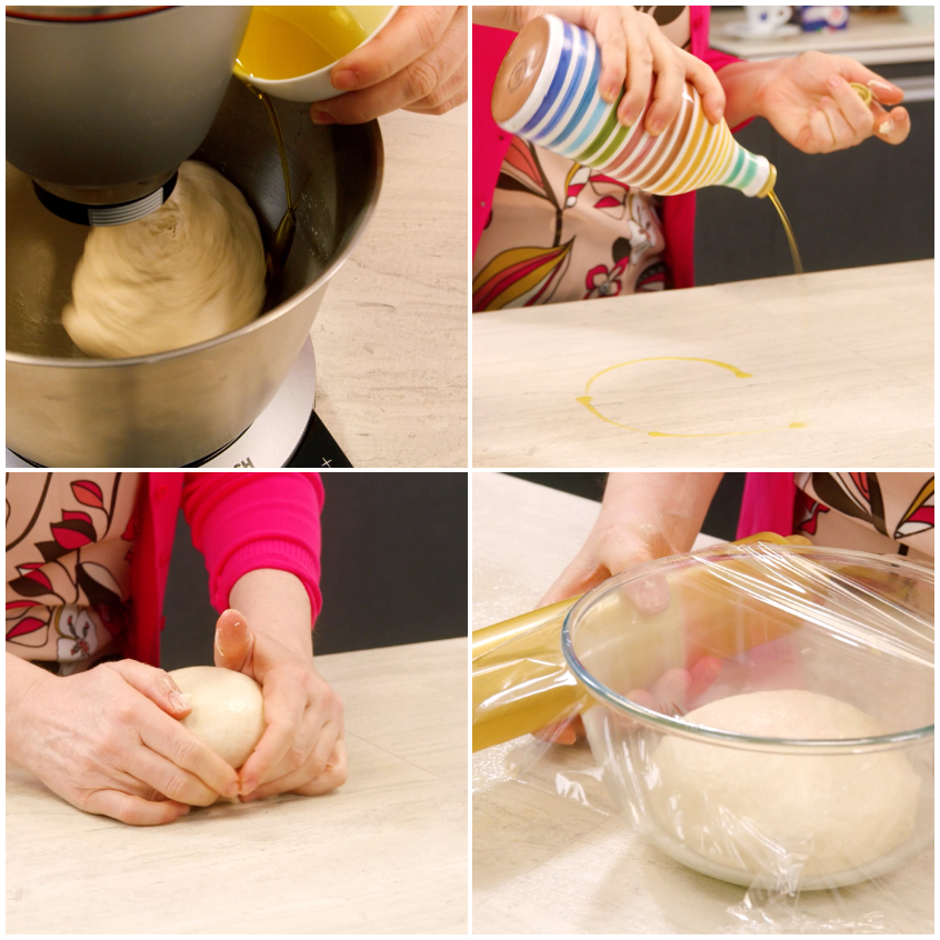 Impasto per focaccia di Recco raccolto a palla pronto per il riposo in frigorifero