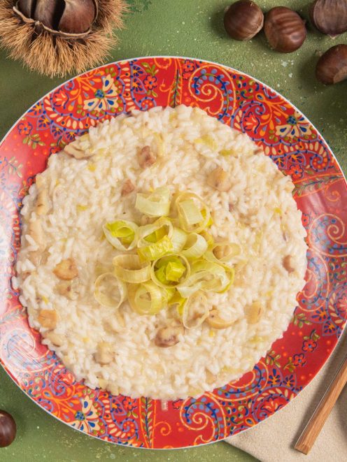 Risotto Castelmagno, porri e castagne