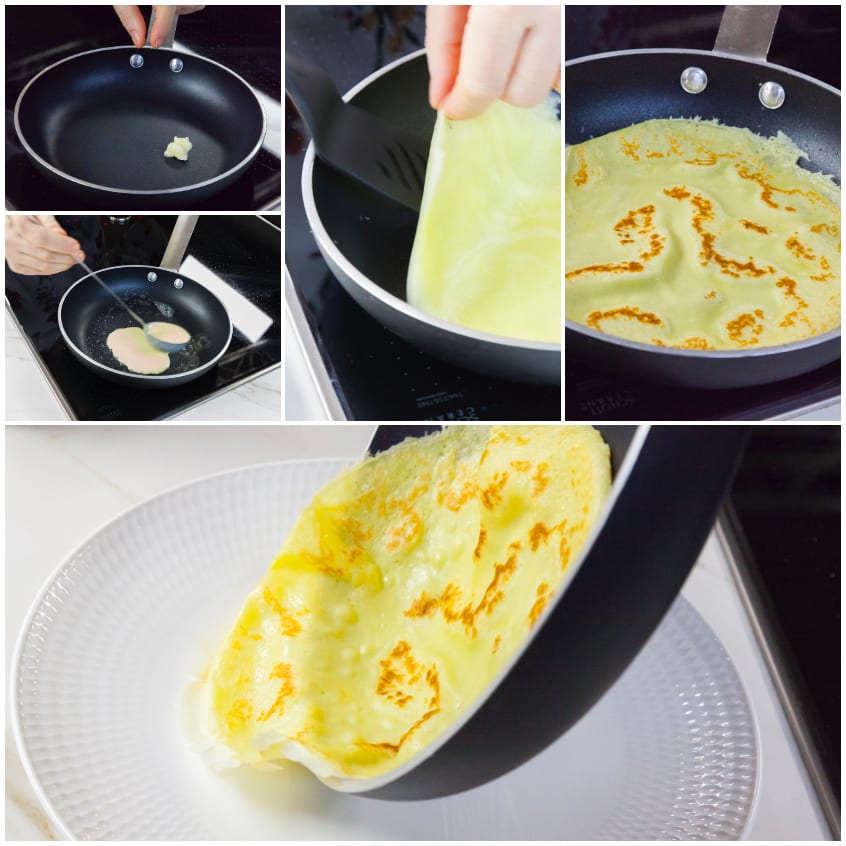 Crespella dorata capovolta in padella con i bordi che si sollevano