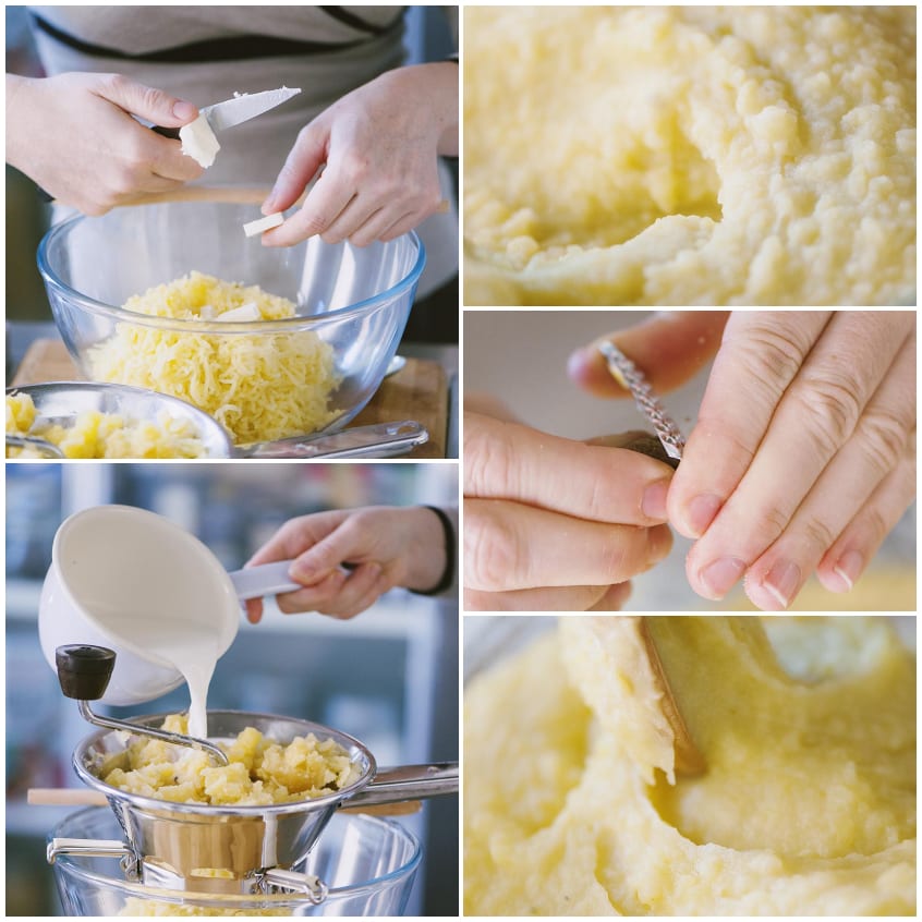 Purè di patate cremoso mescolato con sale e noce moscata appena grattugiata