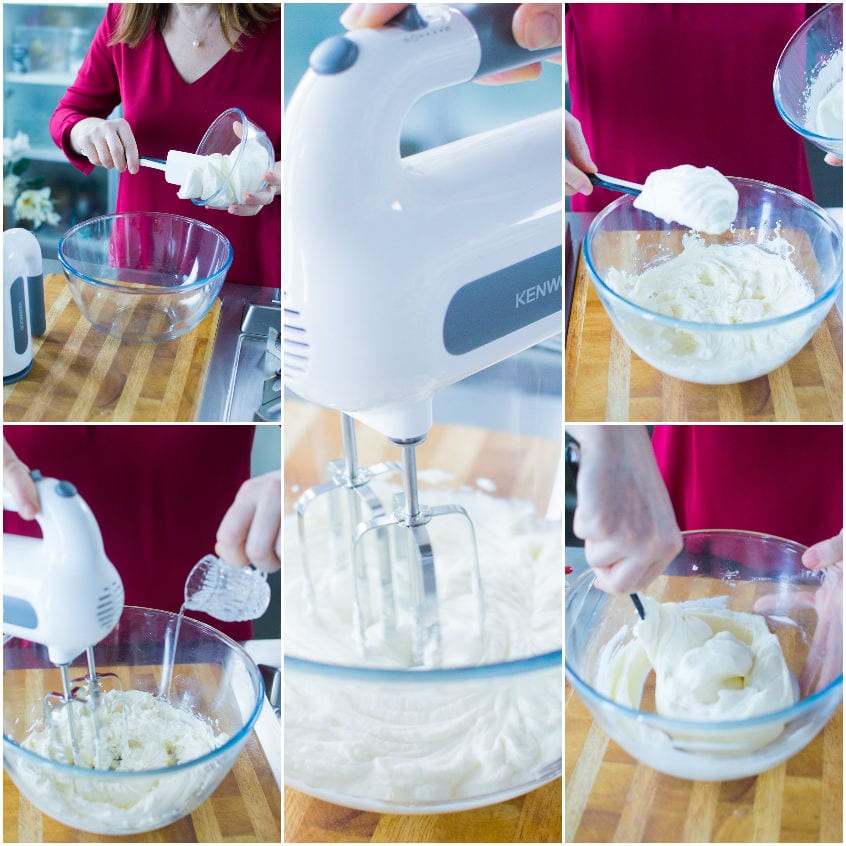 Mascarpone lavorato con lo sbattitore elettrico fino a ottenere una crema liscia e senza grumi