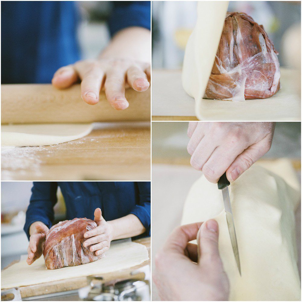 Filetto avvolto nella pasta brisé stesa e rifilata con un coltello