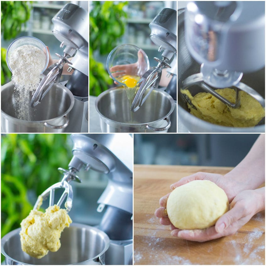 Impasto di pasta fresca all'uovo lavorato a mano fino a formare una palla liscia