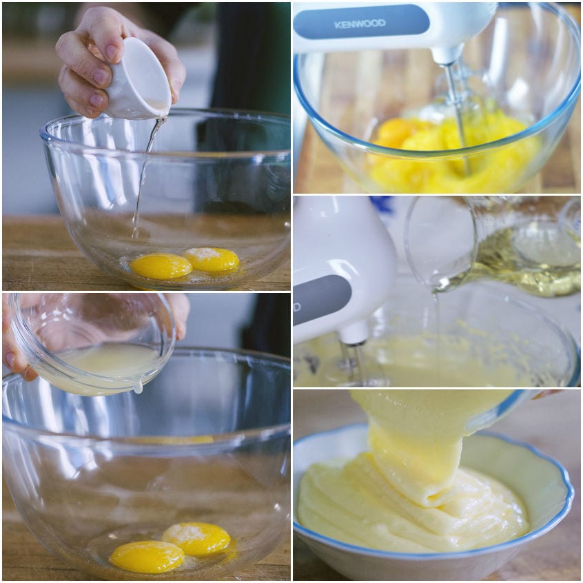 Tuorli montati con le fruste elettriche fino a ottenere una crema densa e lucida