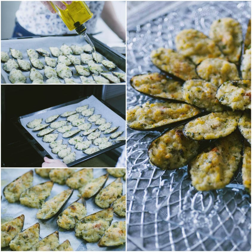 Cozze gratinate con panatura dorata: dall'olio versato prima di infornare al risultato croccante