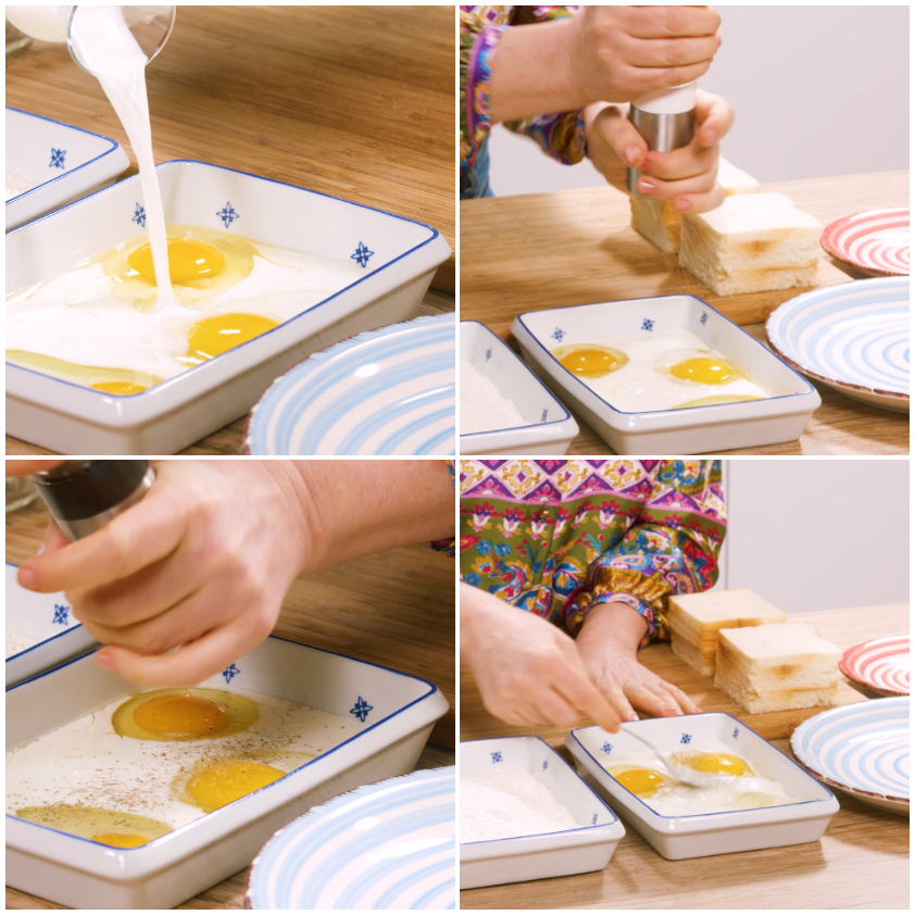 Uova e latte sbattuti in una ciotola con sale e pepe per la mozzarella in carrozza