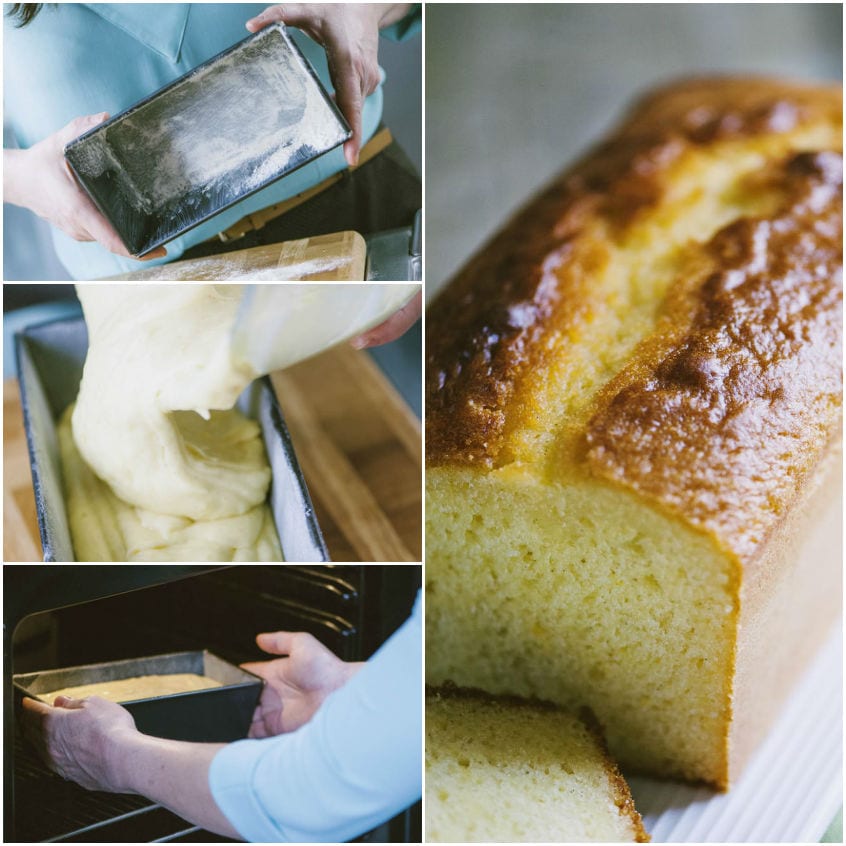 Plumcake allo yogurt appena sfornato con la crosta dorata e la fetta tagliata che mostra l'interno soffice