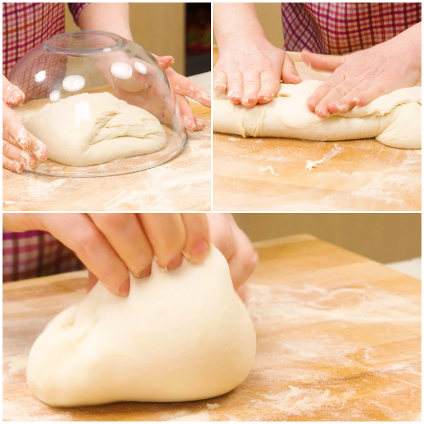Impasto della pizza bianca romana coperto a riposo prima delle pieghe successive