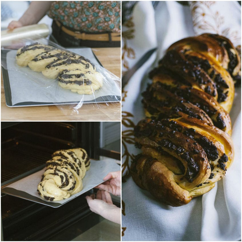 Babka intrecciata al cioccolato: lievitazione, infornamento e risultato finale dorato
