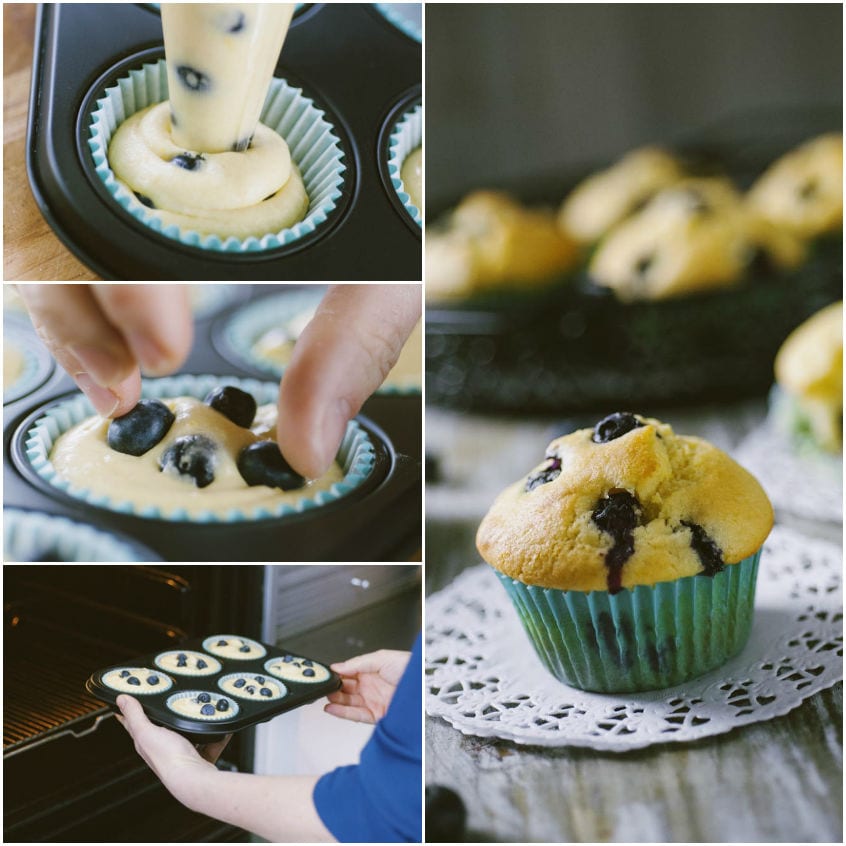 Muffin ai mirtilli farciti a mano e infornati fino a doratura perfetta