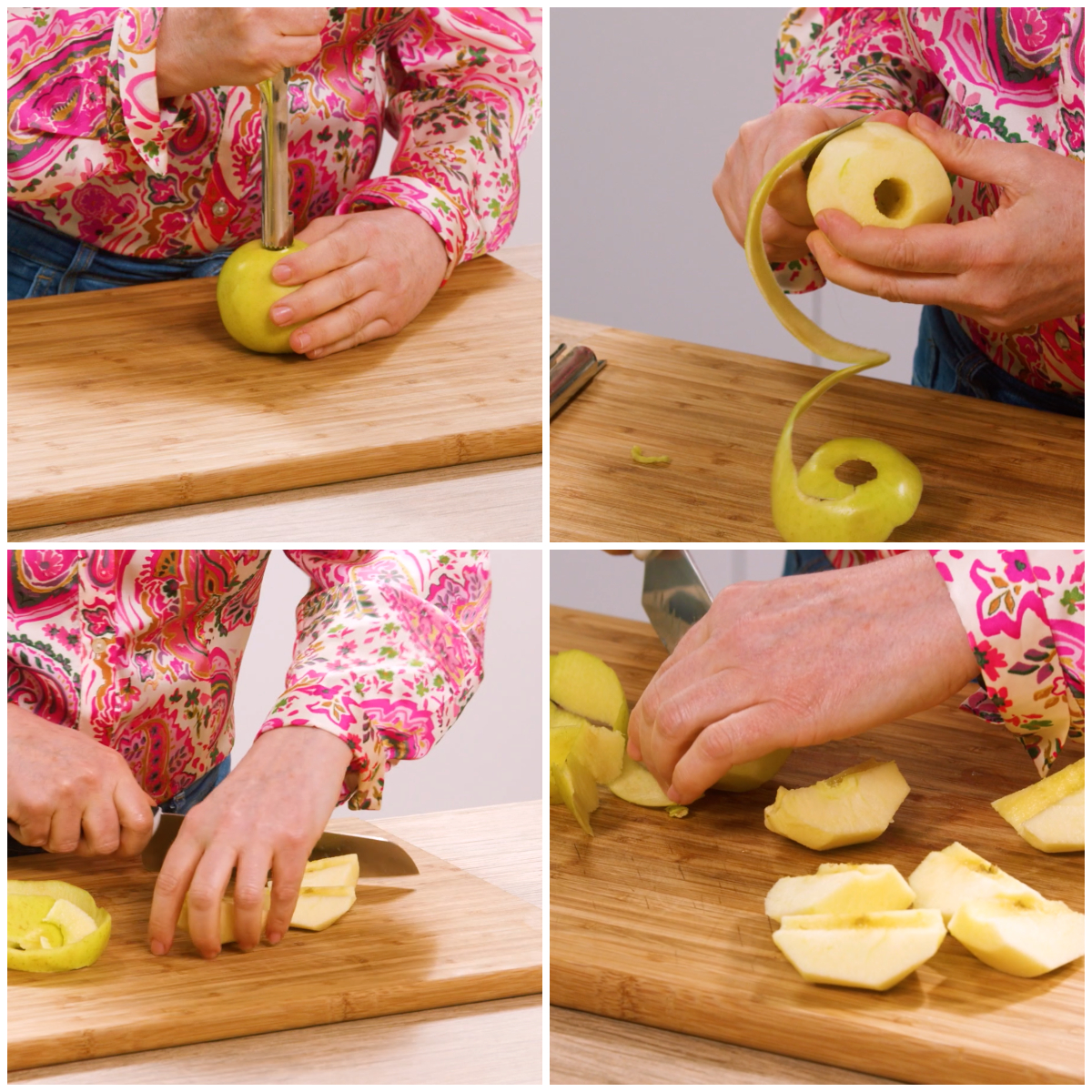 Mele sbucciate e tagliate in quarti pronte per la tarte tatin