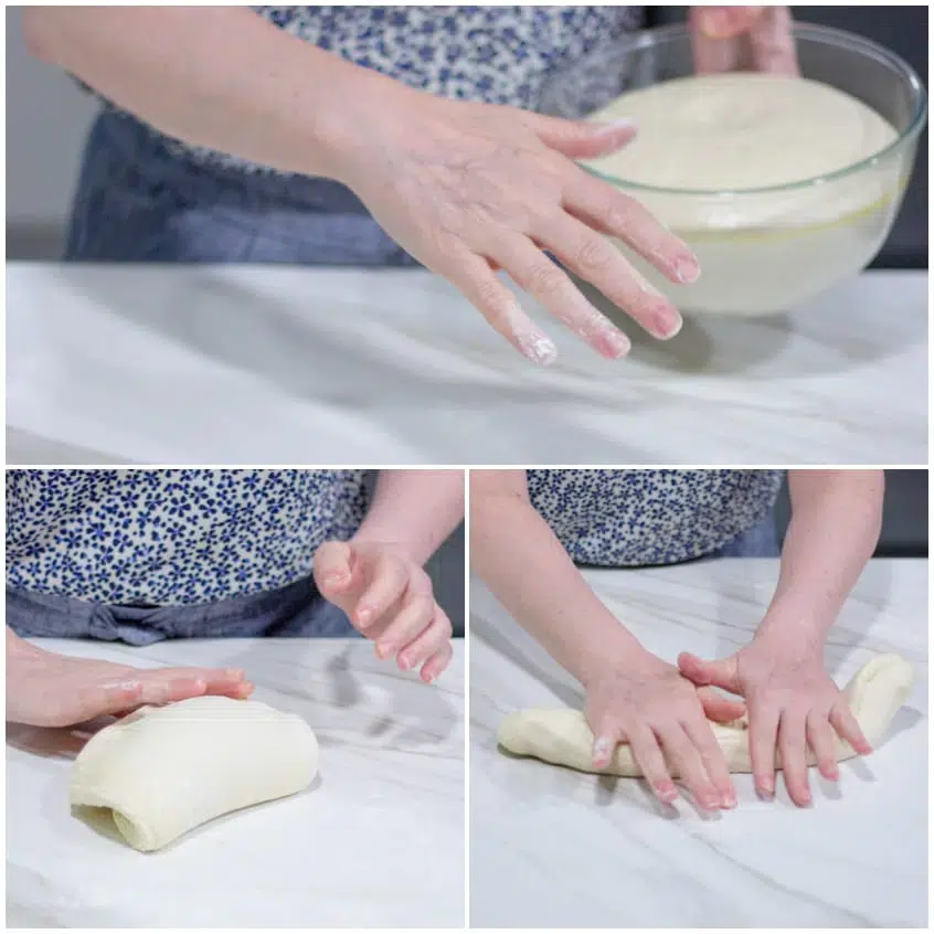 Impasto dei bao buns lavorato a mano fino a formare un cilindro regolare