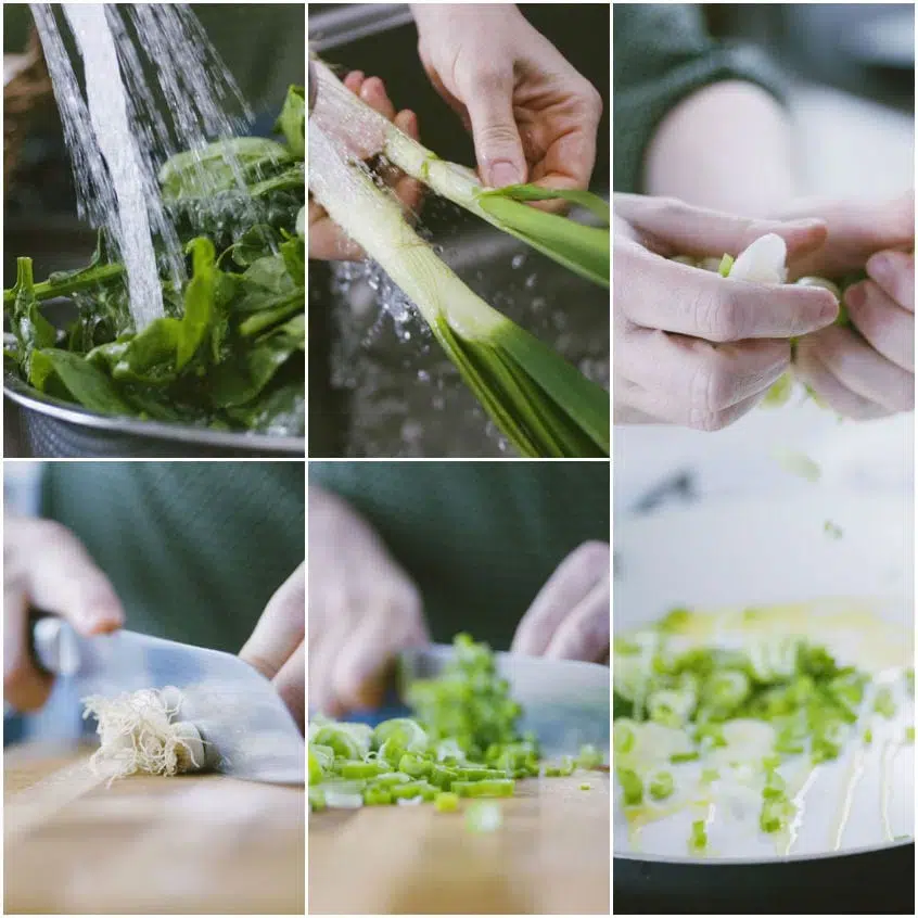 Cipollotti affettati che appassiscono in padella con olio extravergine, morbidi e profumati