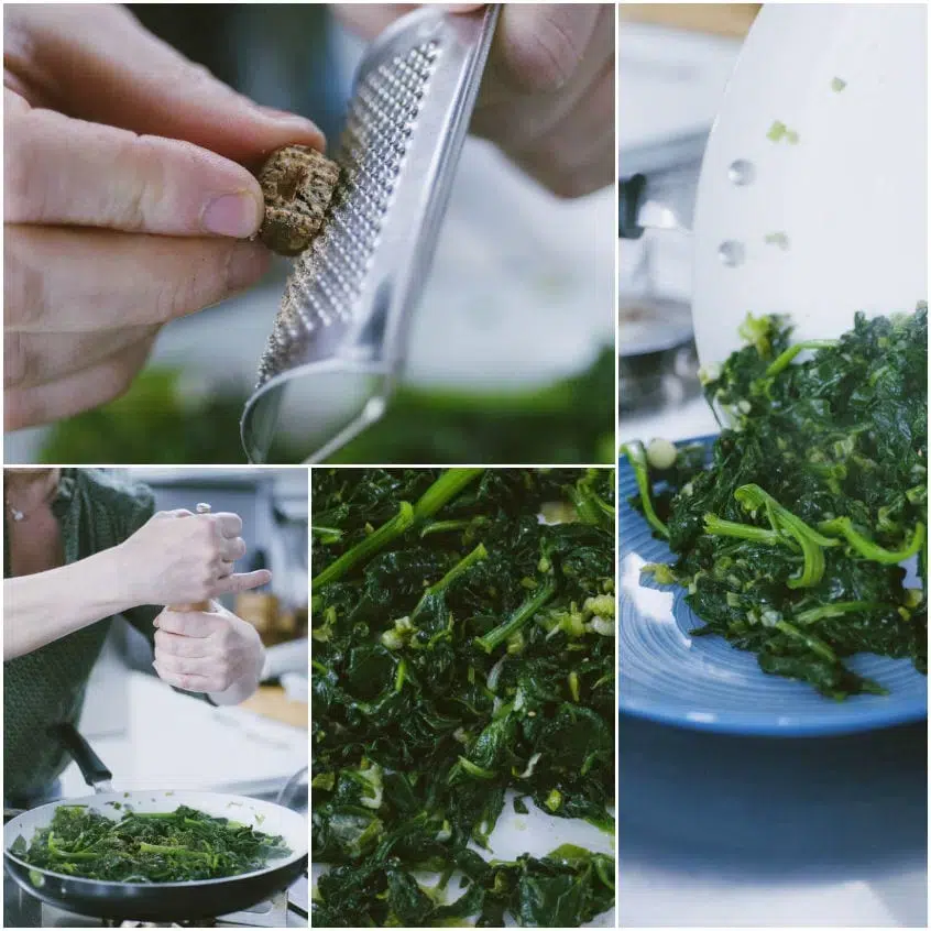 Spinaci conditi con noce moscata e pepe appena macinato